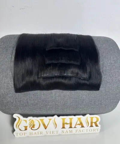 Raw Vietnamese clip in hair extensions, bone straight, natural black 1B, 16 inch, Super Double Drawn