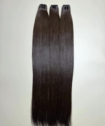 raw hair bundles in natural brown close up view 3