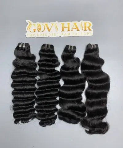 Raw Vietnamese weft hair bundles, deep curly and natural wave, natural black 1B, 20 inch, Super Double Drawn
