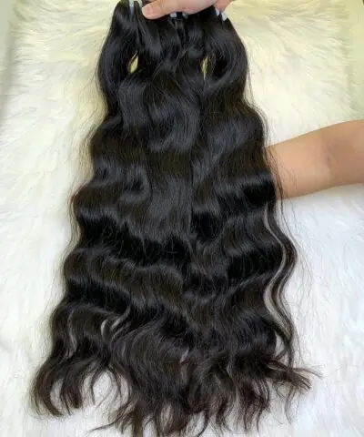 22 Inch Natural Wave Hair Super Double Drawn Raw Bundles Wholesale 5 Natural wave hair raw weft side view