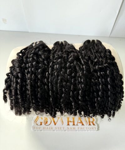 18 Inch Pixie Curly Hair Super Double Drawn Raw Bundles Wholesale 6 Pixie curly hair raw bundles on stand