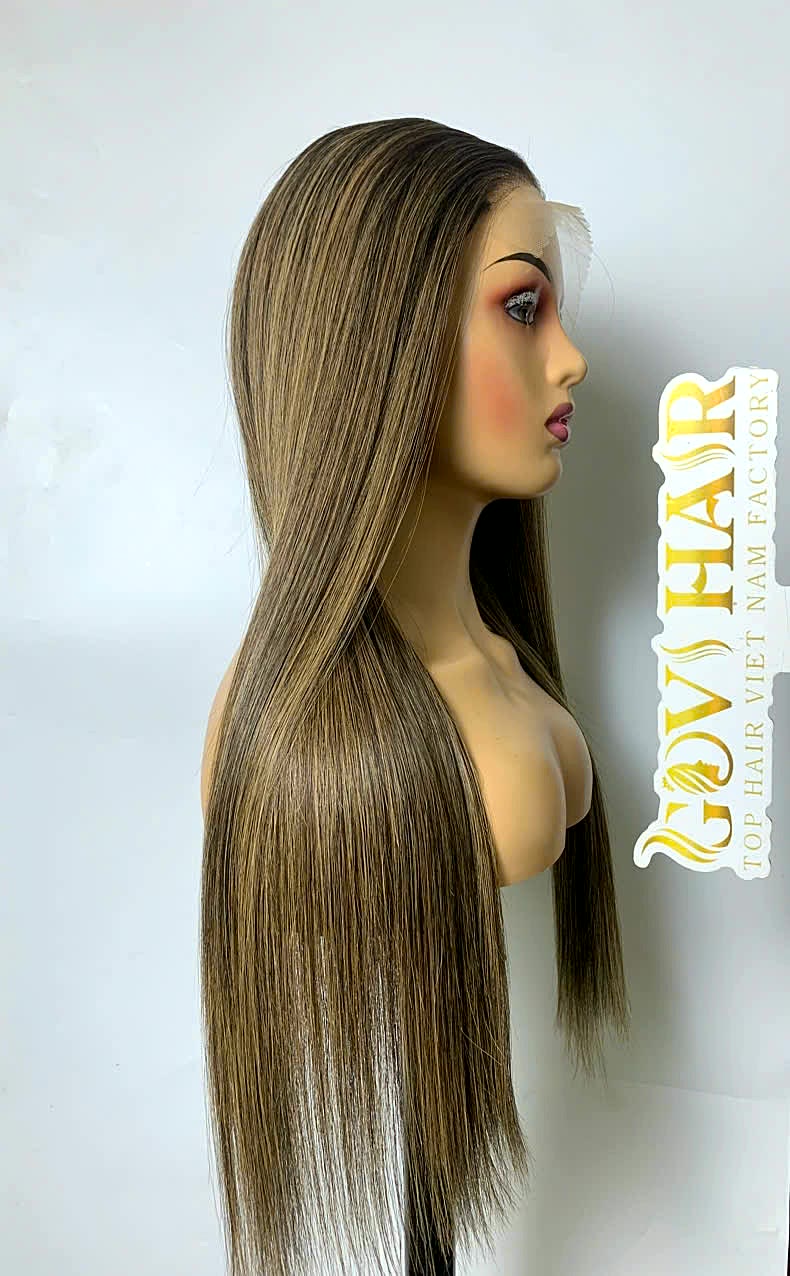 Highlight Wig Human Hair 5x5 HD Lace Closure 22 Inch Mix Piano Color 1 Highlight wig mix piano side view