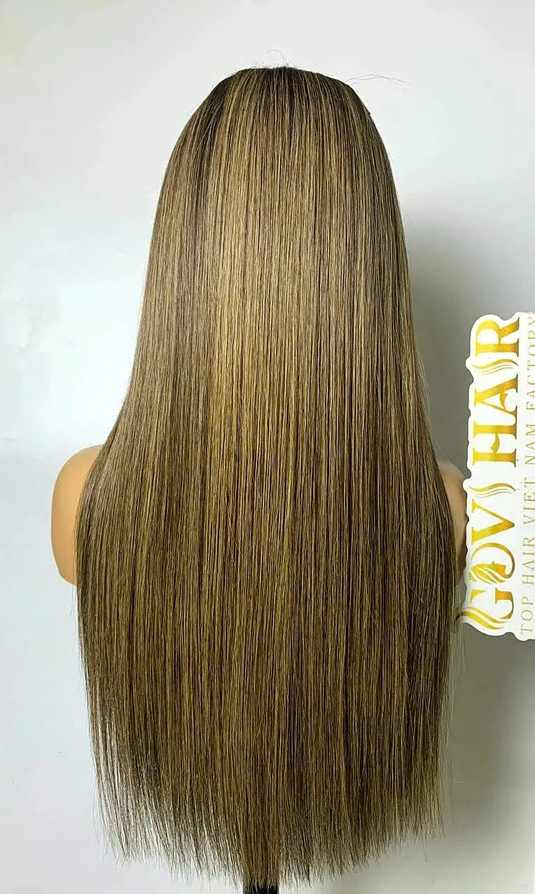 Highlight Wig Human Hair 5x5 HD Lace Closure 22 Inch Mix Piano Color 4 Highlight wig human hair back view
