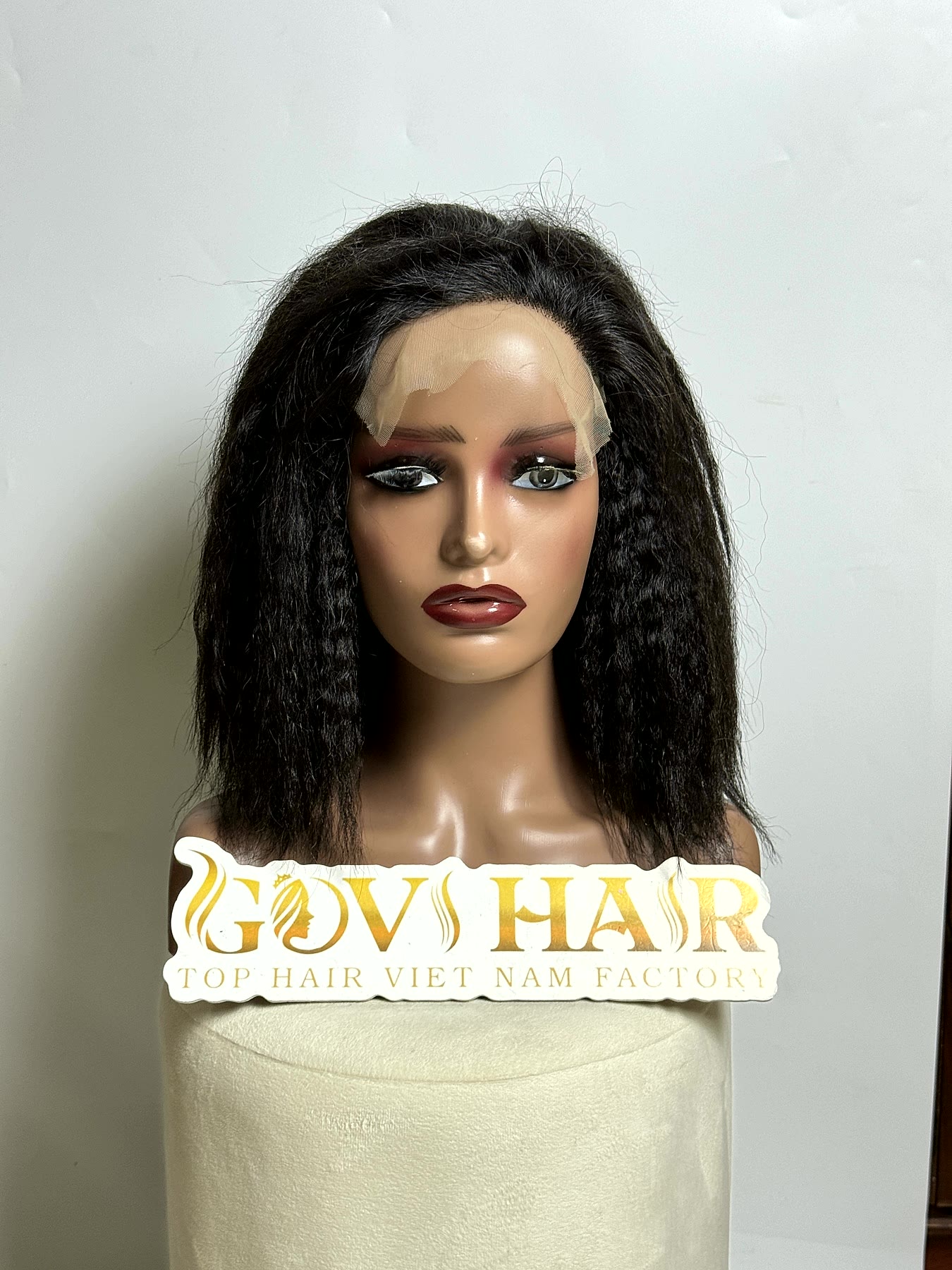 Kinky Straight Wig 5x5 Closure 10 Inch Natural Black Human Hair 1 Kinky straight wig natural black front view