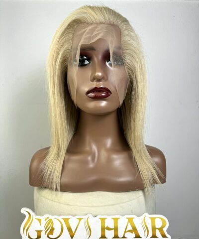 Short blonde full lace wig front view