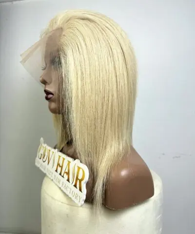 Short Blonde Full Lace Wig 14 Inch Straight Human Hair 180% Density 5 Blonde full lace wig 14 inch side