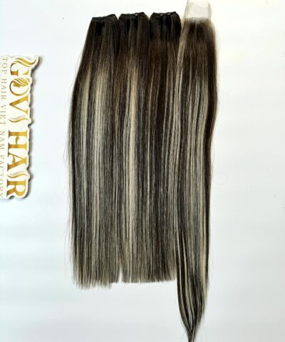 18 Inch Balayage Weft Hair Extensions Scandinavian Blonde Bone Straight 9 Balayage weft hair extensions with closure