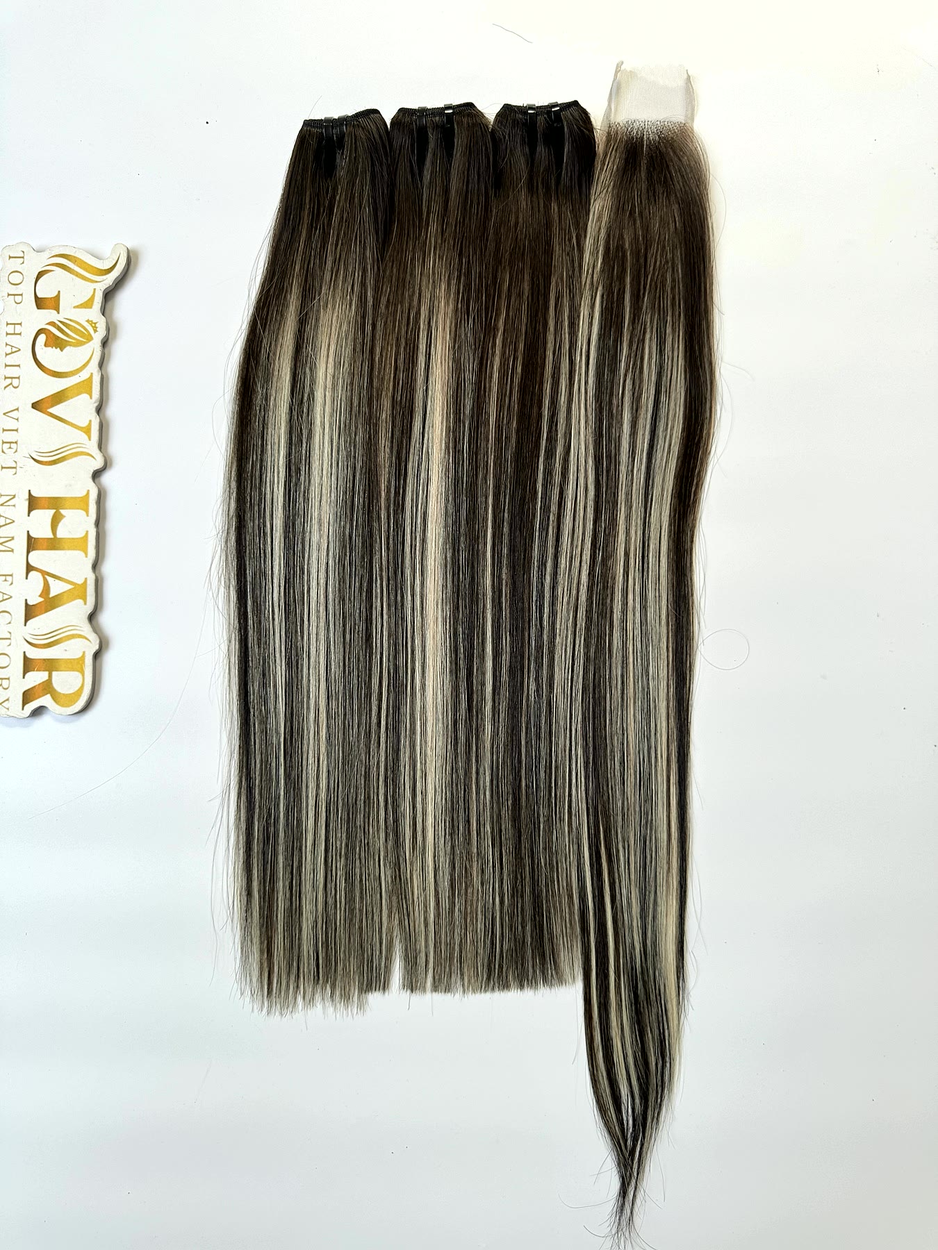 18 Inch Balayage Weft Hair Extensions Scandinavian Blonde Bone Straight 5 Balayage weft hair extensions with closure