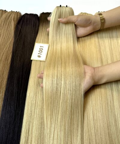 Lightest blonde hair extensions #1001 feather weft