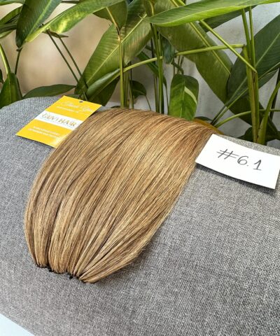 Light brown hair extensions with #6.1 label