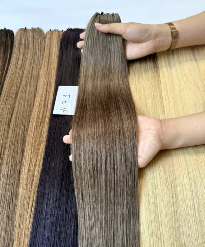 Ash brown hair extensions #7.1 feather weft