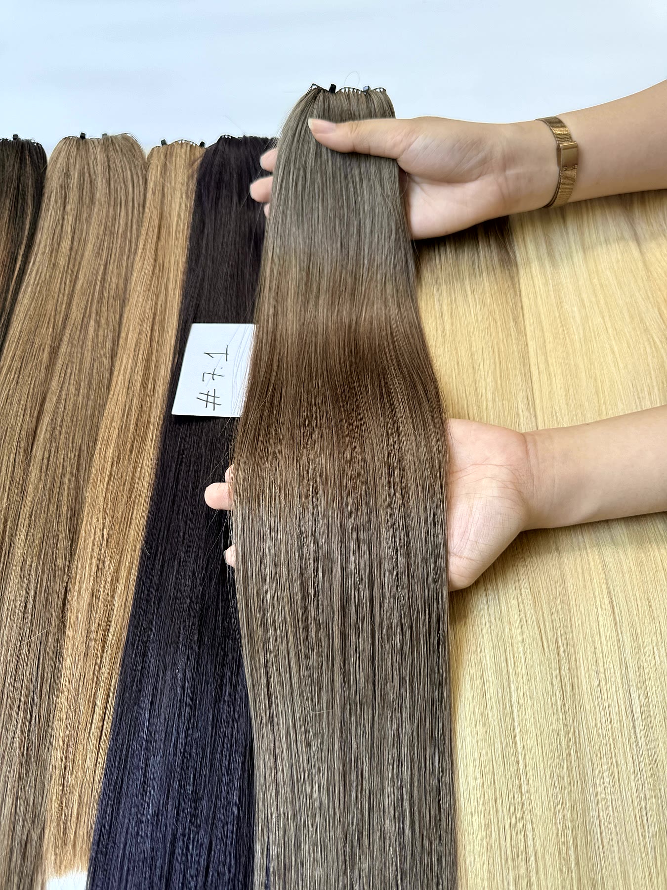 24 Inch Ash Brown Hair Extensions #7.1 Feather Weft Bone Straight 2 Ash brown hair extensions #7.1 feather weft