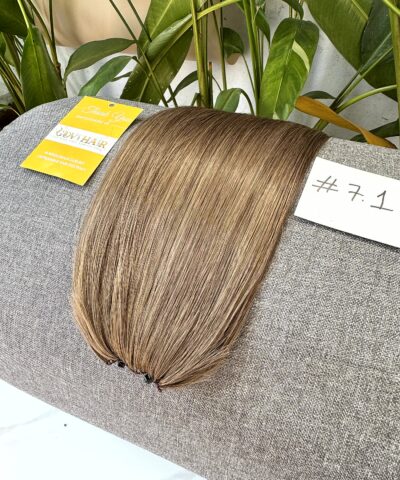 24 Inch Ash Brown Hair Extensions #7.1 Feather Weft Bone Straight 6 Ash brown hair extensions with #7.1 label