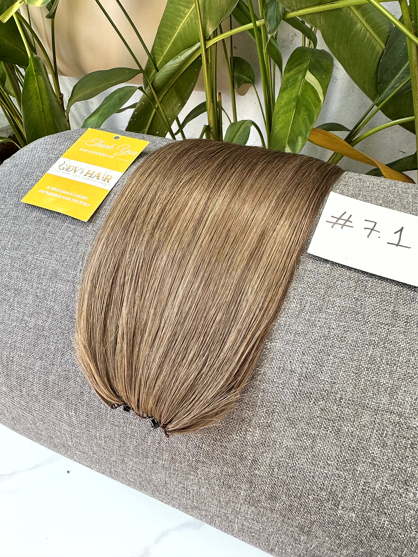 24 Inch Ash Brown Hair Extensions #7.1 Feather Weft Bone Straight 3 Ash brown hair extensions with #7.1 label