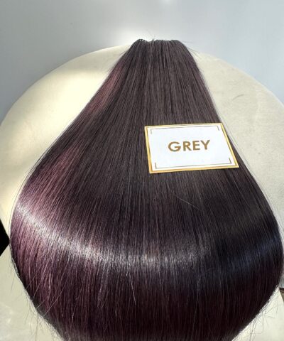 Bone straight grey feather weft hair extensions shine