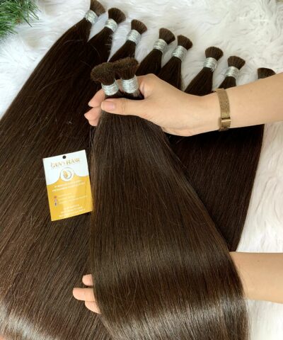 Human hair bulk 26 inch #2C held by hand