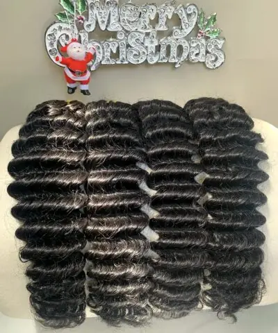26 Inch Raw Deep Wave Bundles #1B Natural Black Double Drawn Hair 6 Raw deep wave bundles 26 inch weft view