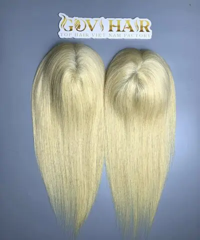 Blonde human hair topper 14 inch front view