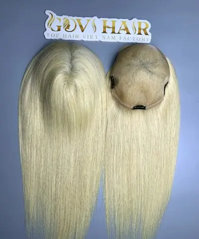Blonde human hair topper mono base with clips