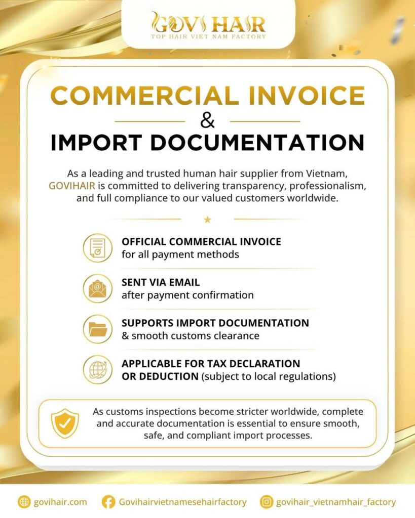Wholesale Hair Extensions UK: How to Choose the Right Vendor in 7 Steps (2026) 5 Govihair commercial invoice and import documents for UK orders