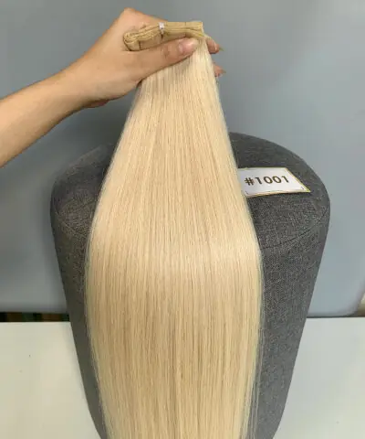 20 Inch Genius Weft Hair Extensions 2.5mm Silky Straight Super Double Drawn, 10 Shades 19 20 inch genius weft #1001 blonde silky straight