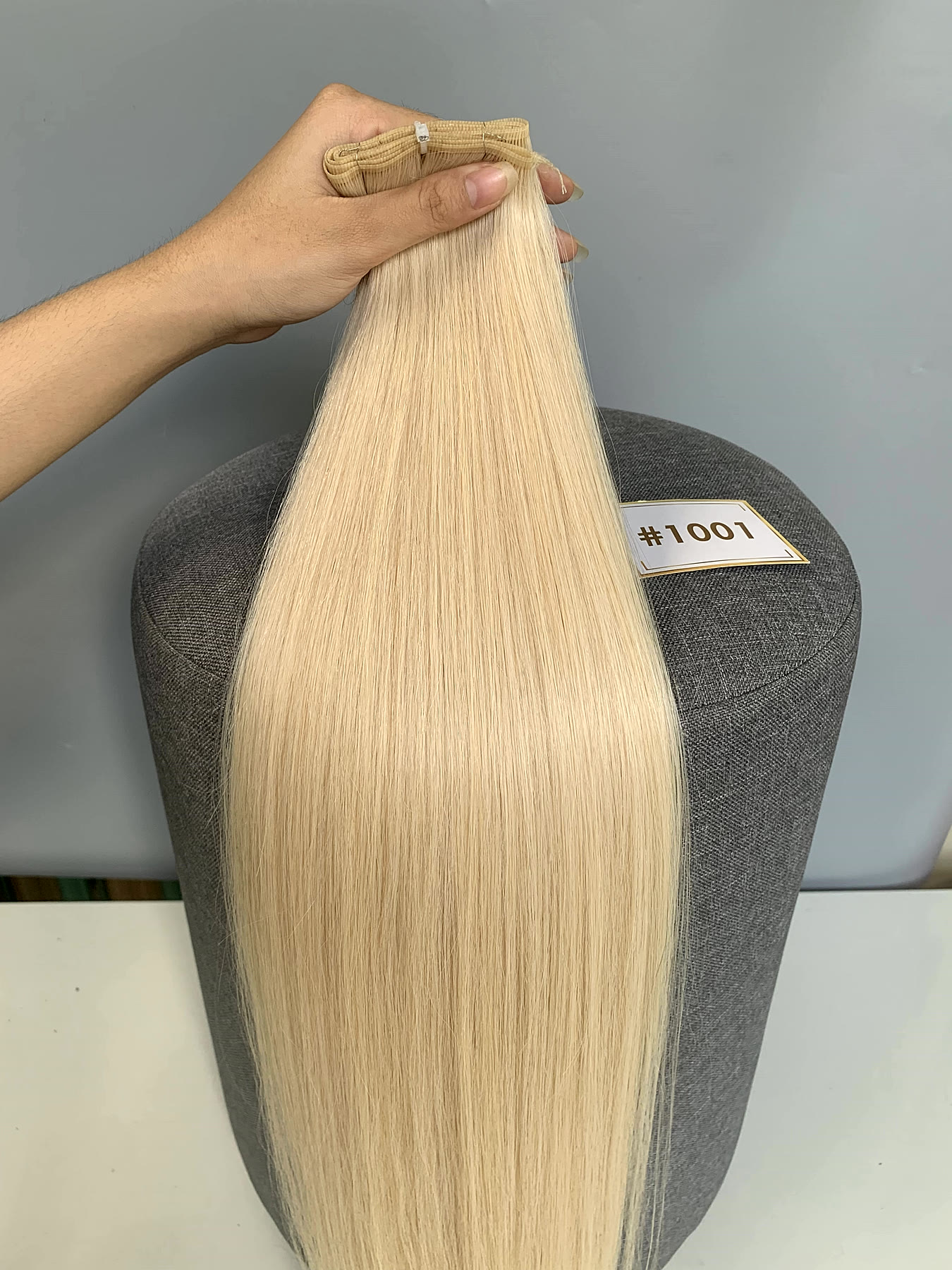 20 Inch Genius Weft Hair Extensions 2.5mm Silky Straight Super Double Drawn, 10 Shades 6 20 inch genius weft #1001 blonde silky straight