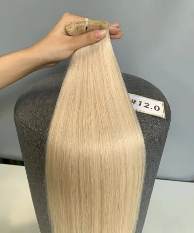 20 Inch Genius Weft Hair Extensions 2.5mm Silky Straight Super Double Drawn, 10 Shades 20 20 inch genius weft #12.0 white blonde