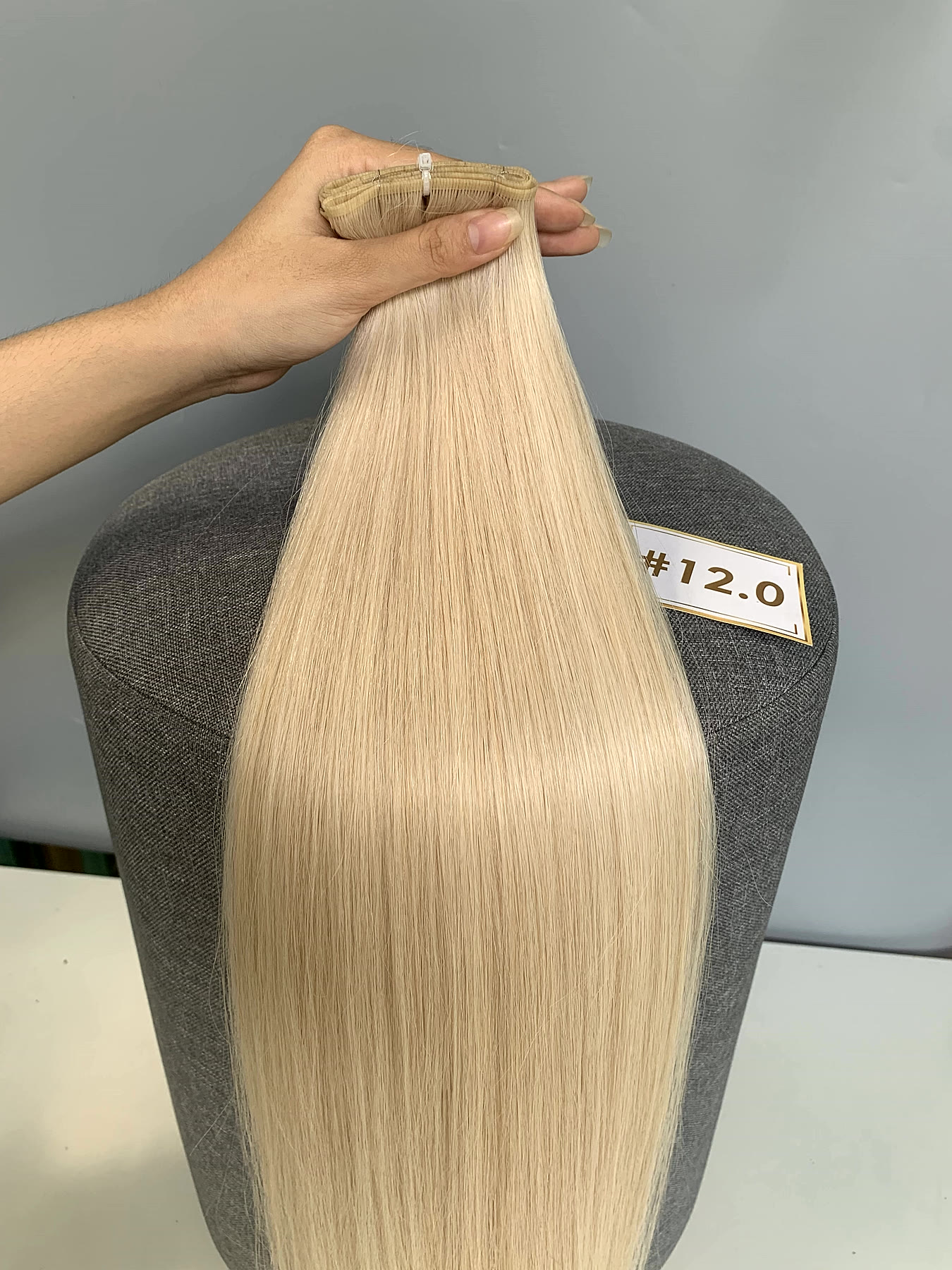 20 Inch Genius Weft Hair Extensions 2.5mm Silky Straight Super Double Drawn, 10 Shades 7 20 inch genius weft #12.0 white blonde