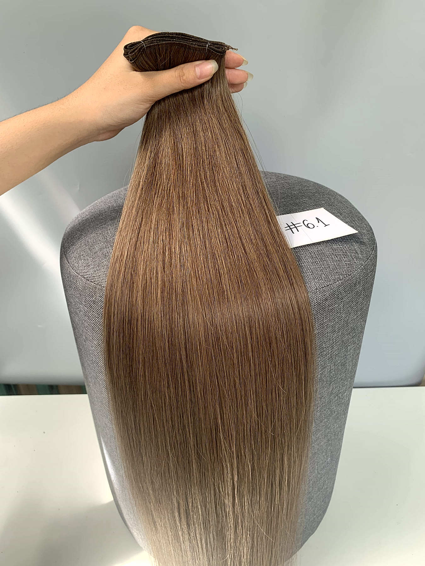 20 Inch Genius Weft Hair Extensions 2.5mm Silky Straight Super Double Drawn, 10 Shades 9 20 inch genius weft #61 silky straight brown
