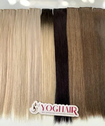 20 Inch Genius Weft Hair Extensions 2.5mm Silky Straight Super Double Drawn, 10 Shades 25 20 inch genius weft blonde and brown range