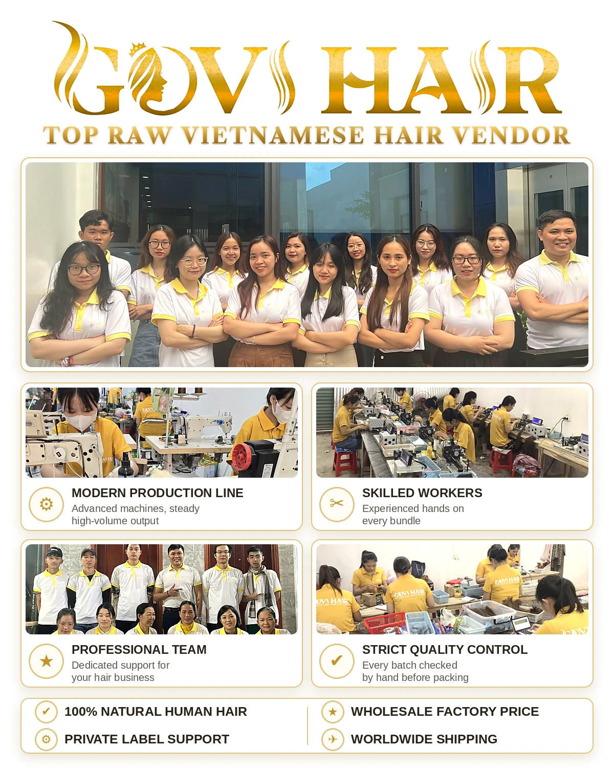 Govihair team and workshop in Da Nang - top raw Vietnamese hair vendor