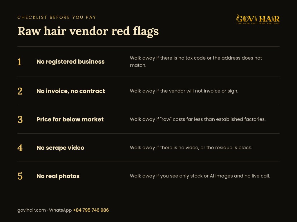 Raw hair vendor red flags checklist before paying