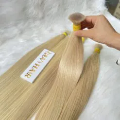 Straight Bulk Human Hair for Braiding 24 Inch #613 Blonde Color 4 Bulk Human Hair for Braiding 24 Inch Light Blonde Color