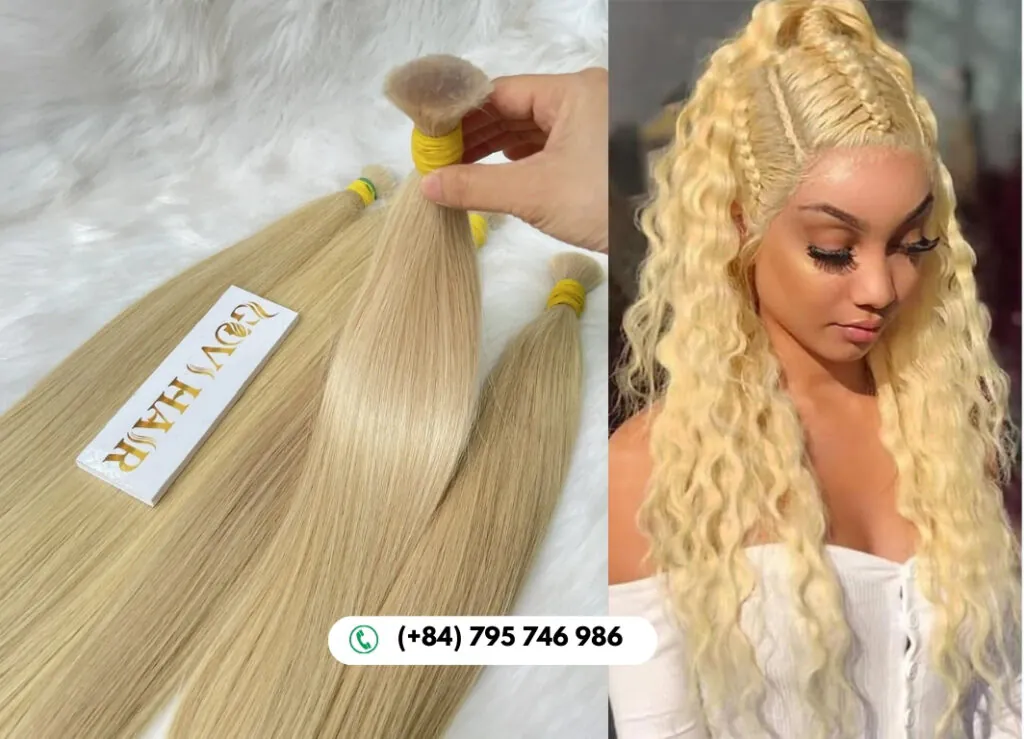 Straight Bulk Human Hair for Braiding 24 Inch #613 Blonde Color 7 Light Blonde Bulk Hair Offers Endless Styling Possibilities