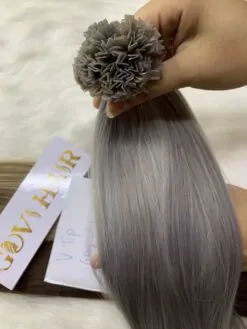 V tip Hair Extensions Grey Color