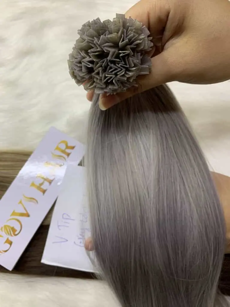 V tip Hair Extensions Grey Color 