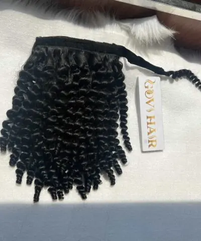 20 Inch Curly Natural Color Ponytail Hair Extensions 100% Human Hair 7 Curly Natural Color Ponytail