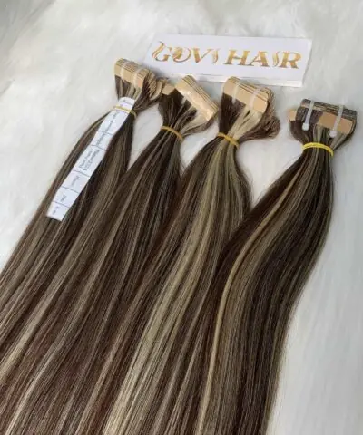 22 Inch Straight #2/22A Mix Piano Color Tape In Hair Extensions 100% Human Hair 5 Tape In Hair Extensions Straight Mix Piano Color