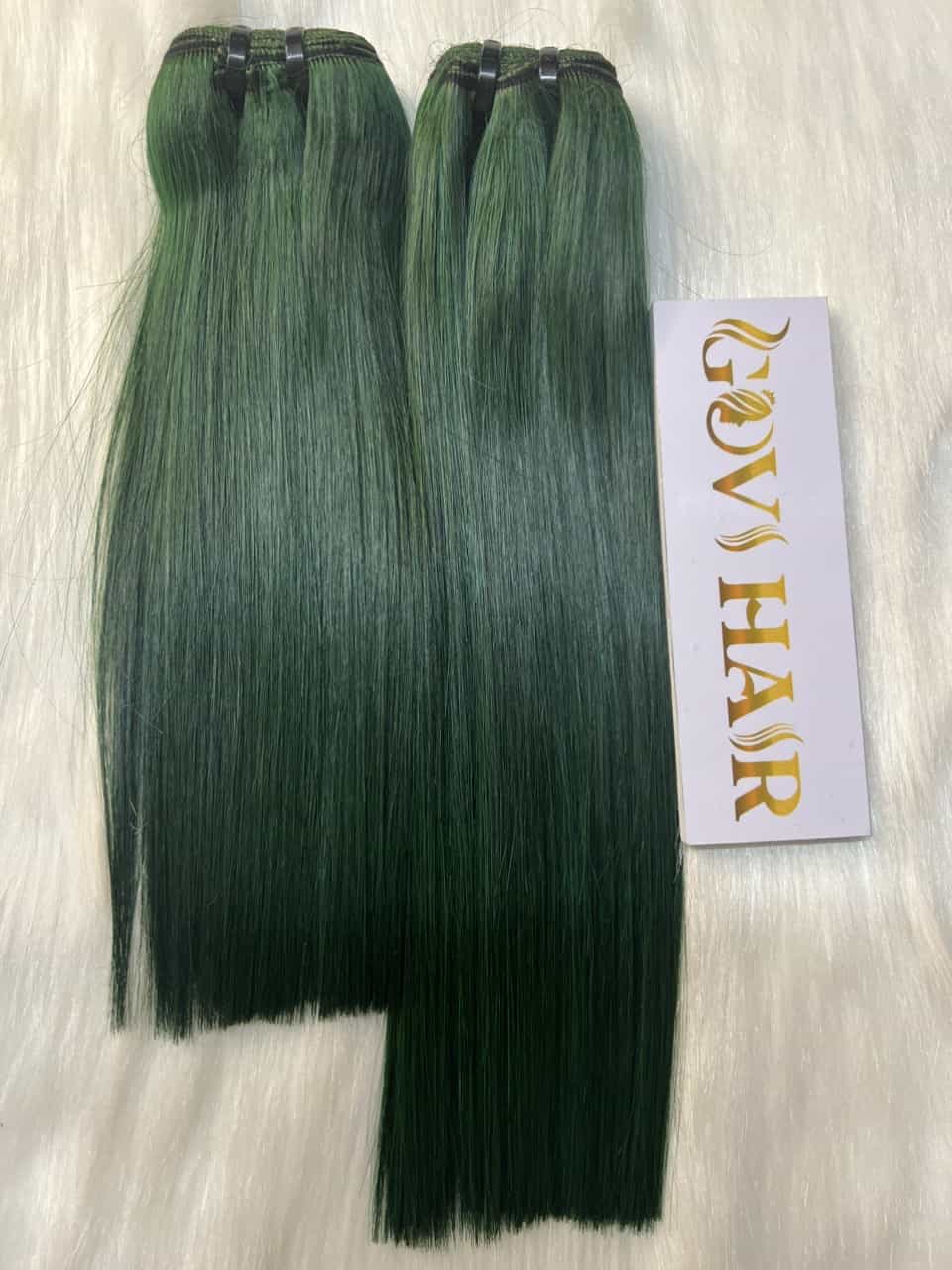 Bone Straight Machine Weft Hair Extensions 22 Inch Dark Green Color 2 Bone straight Green Weft