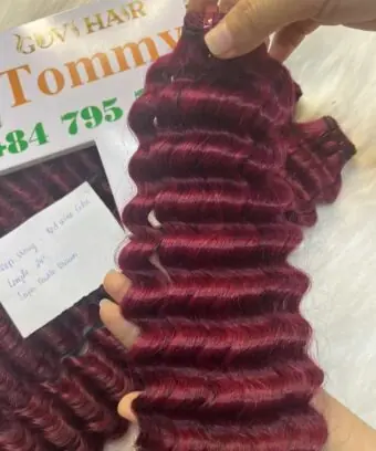 Deep Wavy Machine Weft Hair Extensions Red Wine Color
