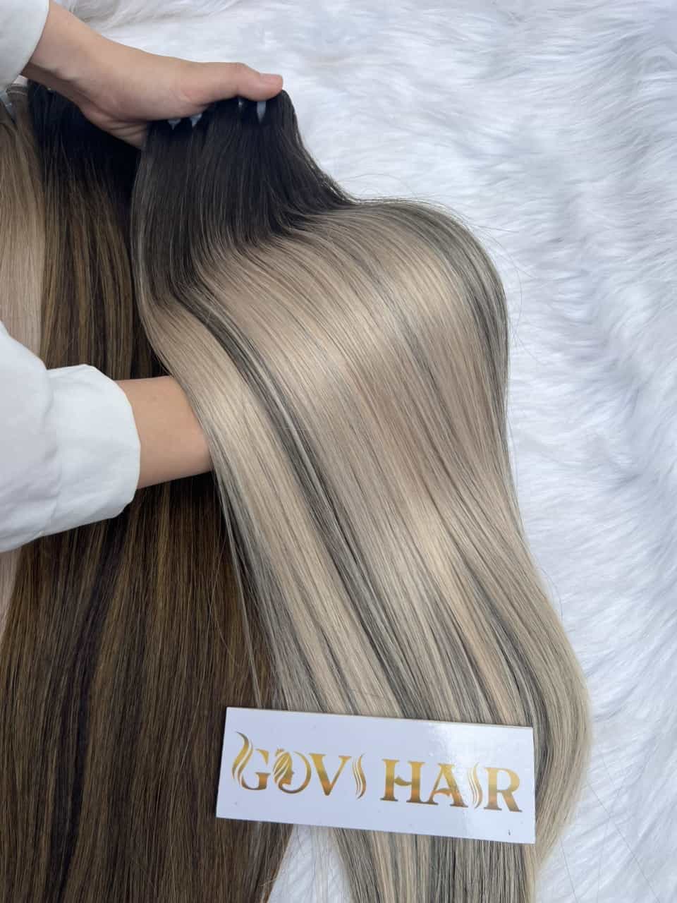 Bone Straight Machine Weft Hair Extensions 30 Inch Scandinavian Blonde Color 2 weft hair