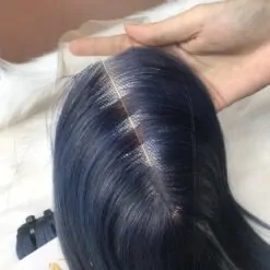 100% Human Hair Closure 2x6 Dark Blue Weft Bone Straight