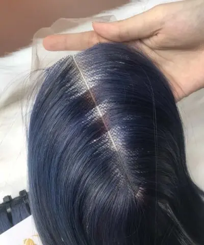 100% Human Hair Closure 2x6 Dark Blue Weft Bone Straight