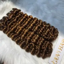 Deep Curly Machine Weft Hair Extensions Brown Color