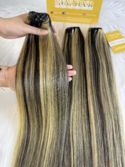 Bone Straight Machine Weft Hair Extensions 22 Inch Mix Piano #8/613 Color