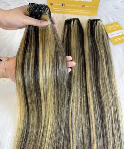 Bone Straight Machine Weft Hair Extensions 22 Inch Mix Piano #8/613 Color