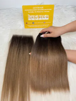 Bone Straight Machine Weft Hair Extensions 22 Inch Ombre Light Brown Color