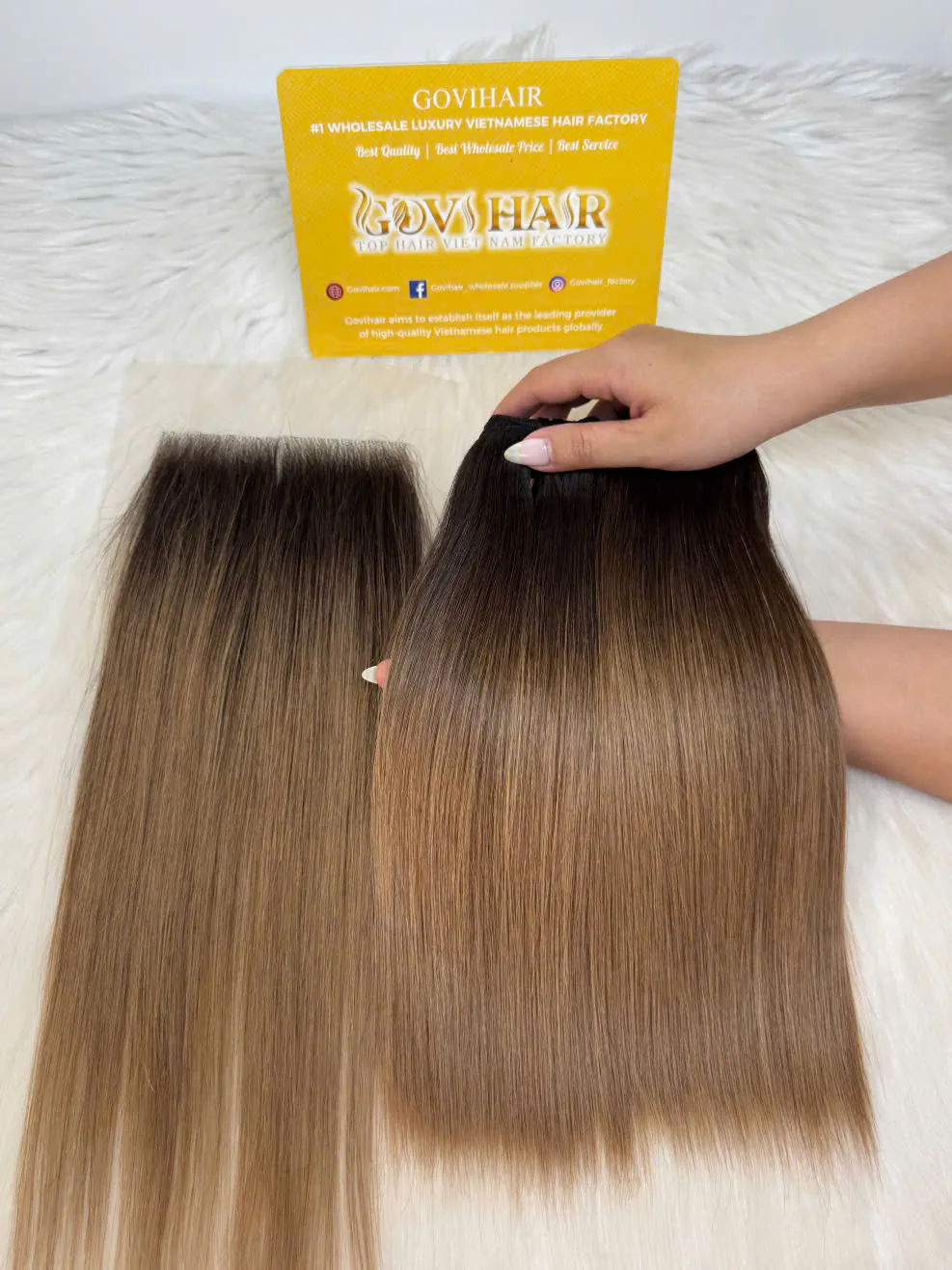 Bone Straight Machine Weft Hair Extensions 22 Inch Ombre Light Brown Color