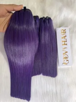 Bone Straight Machine Weft Hair Extensions 22 Inch Violet Color