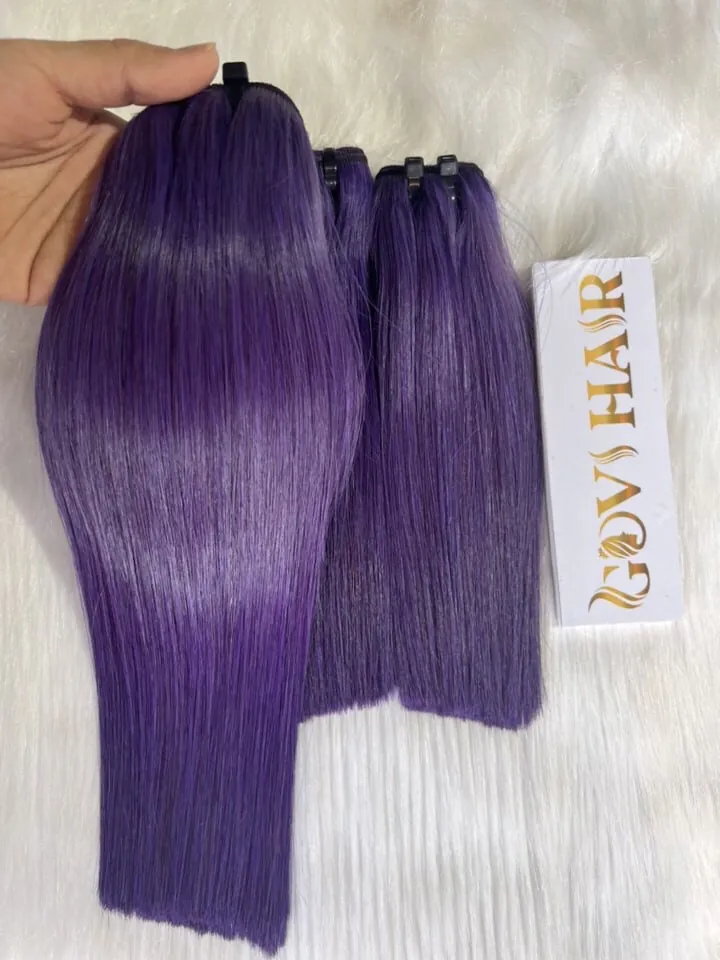 Bone Straight Machine Weft Hair Extensions 22 Inch Violet Color